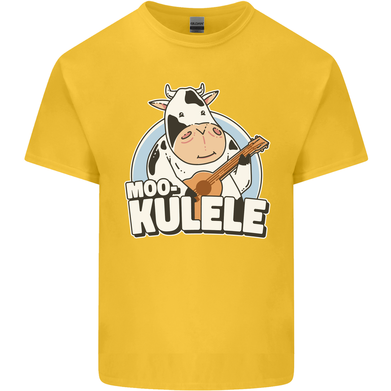 Mookulele Funny Cow Playing Ukulele Guitar Kids T-Shirt Childrens Yellow