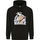 Mookulele Funny Cow Playing Ukulele Guitar Mens 80% Cotton Hoodie Black