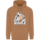 Mookulele Funny Cow Playing Ukulele Guitar Mens 80% Cotton Hoodie Caramel Latte