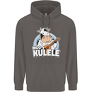 Mookulele Funny Cow Playing Ukulele Guitar Mens 80% Cotton Hoodie Charcoal