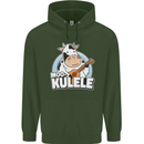 Mookulele Funny Cow Playing Ukulele Guitar Mens 80% Cotton Hoodie Forest Green