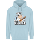 Mookulele Funny Cow Playing Ukulele Guitar Mens 80% Cotton Hoodie Light Blue