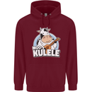 Mookulele Funny Cow Playing Ukulele Guitar Mens 80% Cotton Hoodie Maroon