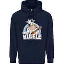 Mookulele Funny Cow Playing Ukulele Guitar Mens 80% Cotton Hoodie Navy Blue
