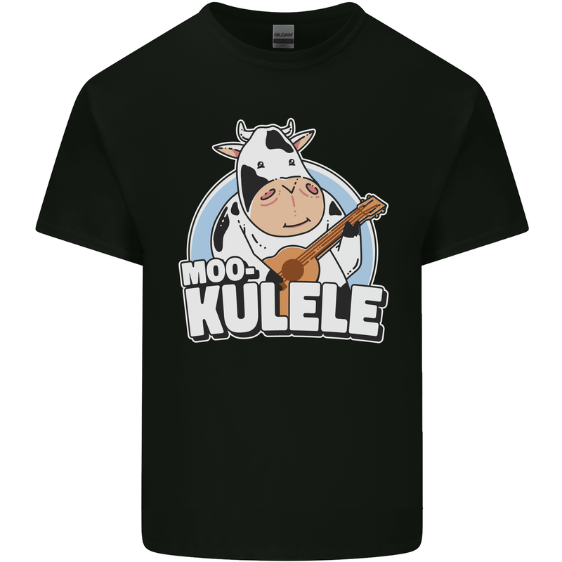 Mookulele Funny Cow Playing Ukulele Guitar Mens Cotton T-Shirt Tee Top Black