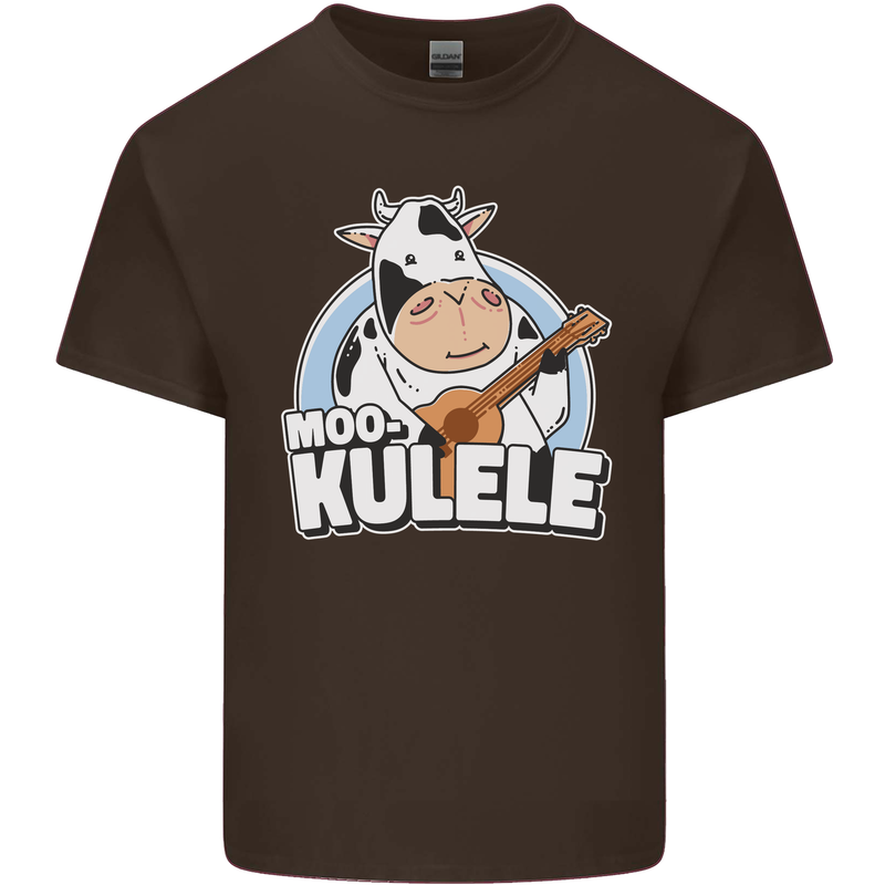 Mookulele Funny Cow Playing Ukulele Guitar Mens Cotton T-Shirt Tee Top Dark Chocolate