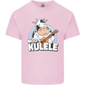 Mookulele Funny Cow Playing Ukulele Guitar Mens Cotton T-Shirt Tee Top Light Pink