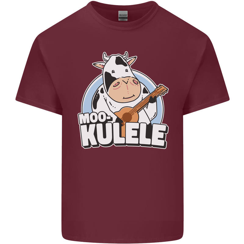 Mookulele Funny Cow Playing Ukulele Guitar Mens Cotton T-Shirt Tee Top Maroon