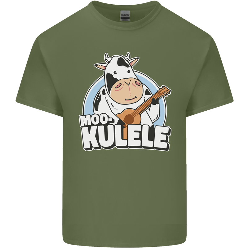 Mookulele Funny Cow Playing Ukulele Guitar Mens Cotton T-Shirt Tee Top Military Green