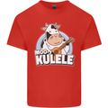 Mookulele Funny Cow Playing Ukulele Guitar Mens Cotton T-Shirt Tee Top Red