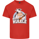 Mookulele Funny Cow Playing Ukulele Guitar Mens Cotton T-Shirt Tee Top Red