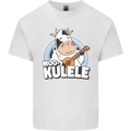 Mookulele Funny Cow Playing Ukulele Guitar Mens Cotton T-Shirt Tee Top White