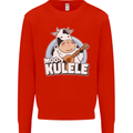Mookulele Funny Cow Playing Ukulele Guitar Mens Sweatshirt Jumper Bright Red