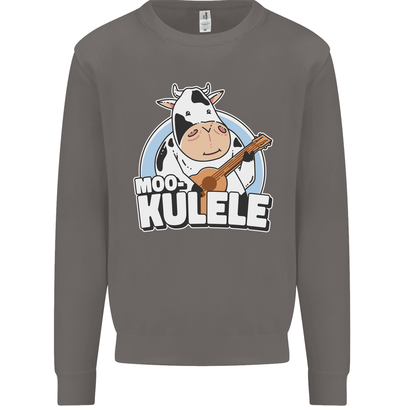 Mookulele Funny Cow Playing Ukulele Guitar Mens Sweatshirt Jumper Charcoal