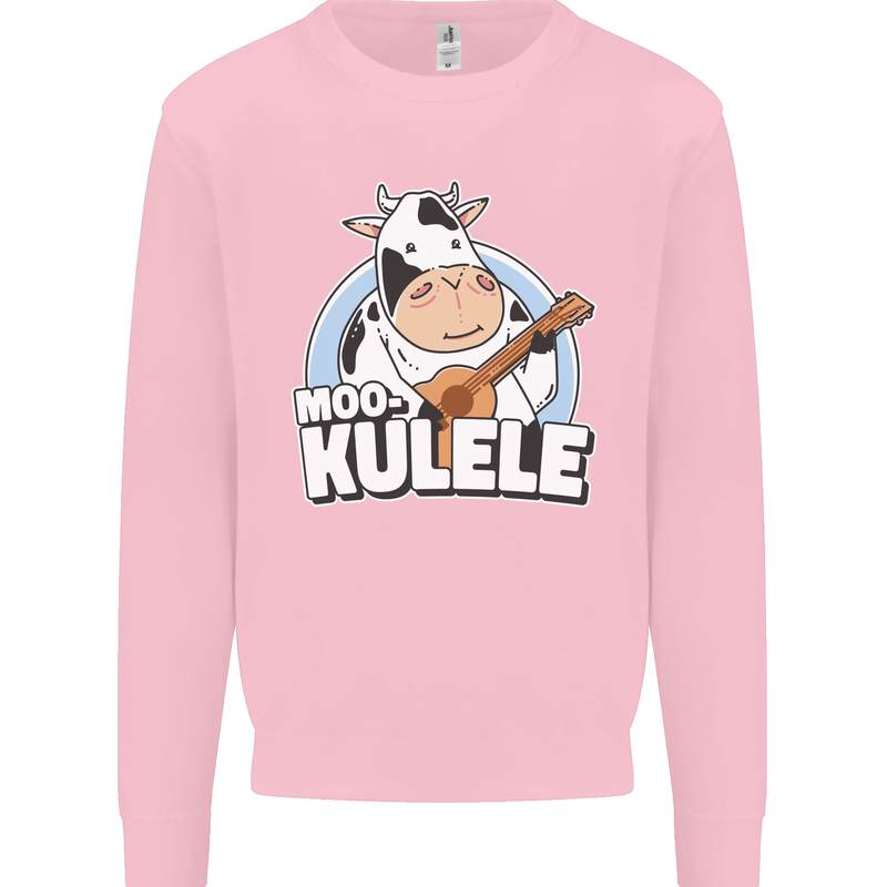 Mookulele Funny Cow Playing Ukulele Guitar Mens Sweatshirt Jumper Light Pink