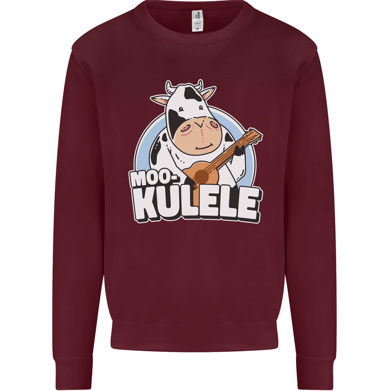 Mookulele Funny Cow Playing Ukulele Guitar Mens Sweatshirt Jumper Maroon