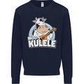 Mookulele Funny Cow Playing Ukulele Guitar Mens Sweatshirt Jumper Navy Blue