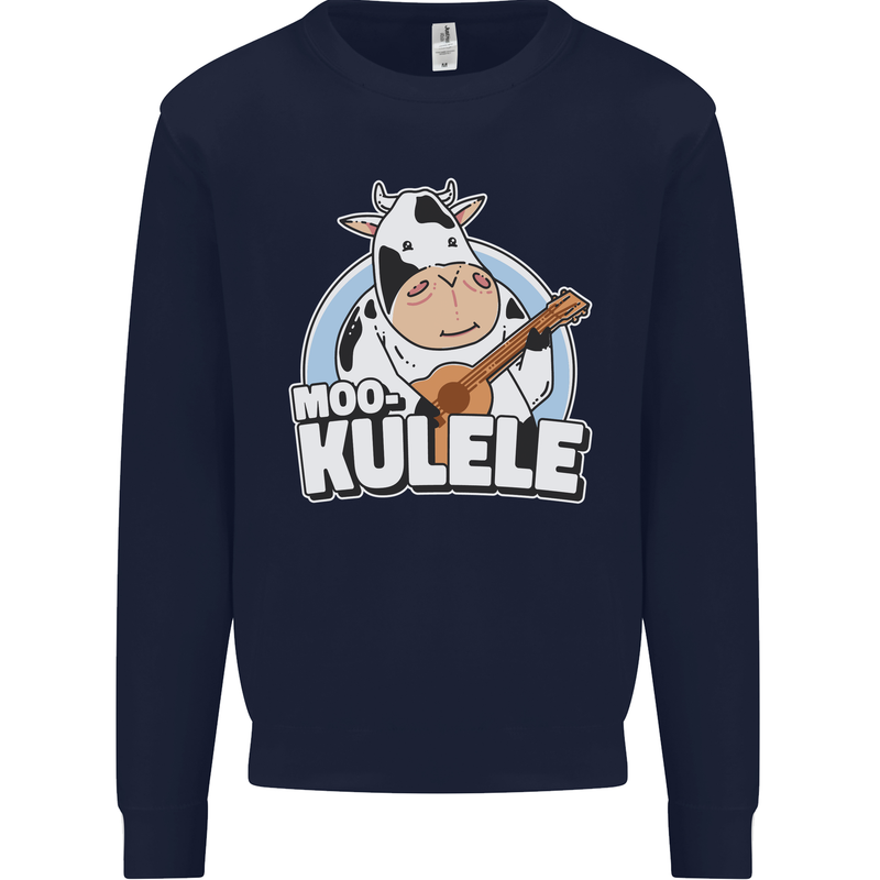 Mookulele Funny Cow Playing Ukulele Guitar Mens Sweatshirt Jumper Navy Blue