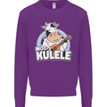 Mookulele Funny Cow Playing Ukulele Guitar Mens Sweatshirt Jumper Purple