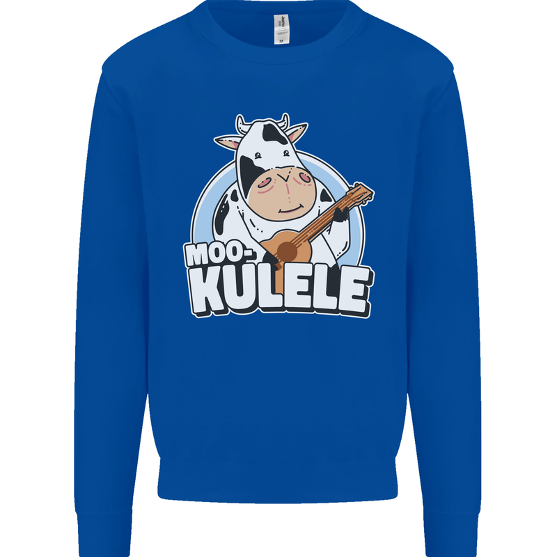 Mookulele Funny Cow Playing Ukulele Guitar Mens Sweatshirt Jumper Royal Blue
