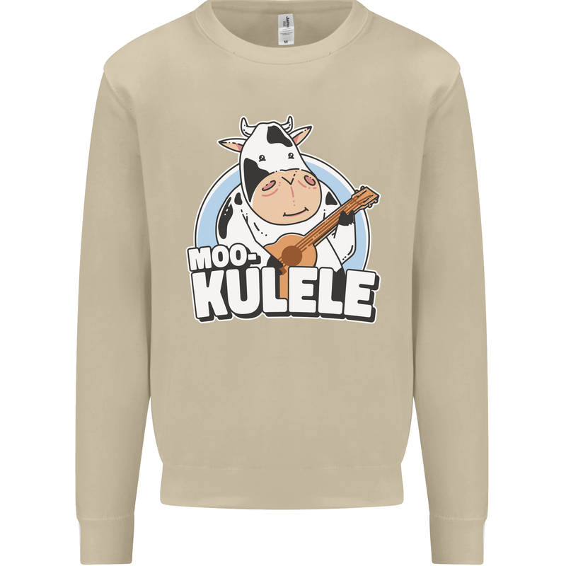 Mookulele Funny Cow Playing Ukulele Guitar Mens Sweatshirt Jumper Sand