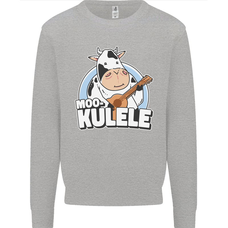 Mookulele Funny Cow Playing Ukulele Guitar Mens Sweatshirt Jumper Sports Grey