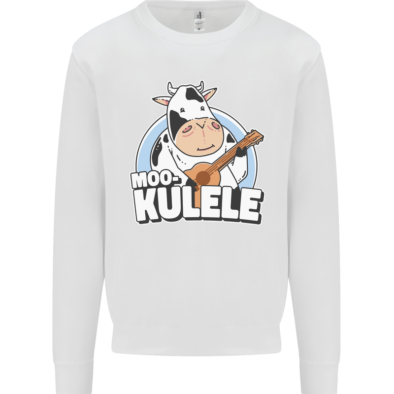 Mookulele Funny Cow Playing Ukulele Guitar Mens Sweatshirt Jumper White