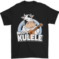 Mookulele Funny Cow Playing Ukulele Guitar Mens T-Shirt Cotton Gildan Black