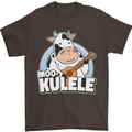 Mookulele Funny Cow Playing Ukulele Guitar Mens T-Shirt Cotton Gildan Dark Chocolate