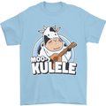 Mookulele Funny Cow Playing Ukulele Guitar Mens T-Shirt Cotton Gildan Light Blue