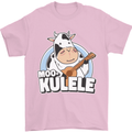 Mookulele Funny Cow Playing Ukulele Guitar Mens T-Shirt Cotton Gildan Light Pink