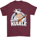 Mookulele Funny Cow Playing Ukulele Guitar Mens T-Shirt Cotton Gildan Maroon