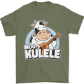 Mookulele Funny Cow Playing Ukulele Guitar Mens T-Shirt Cotton Gildan Military Green