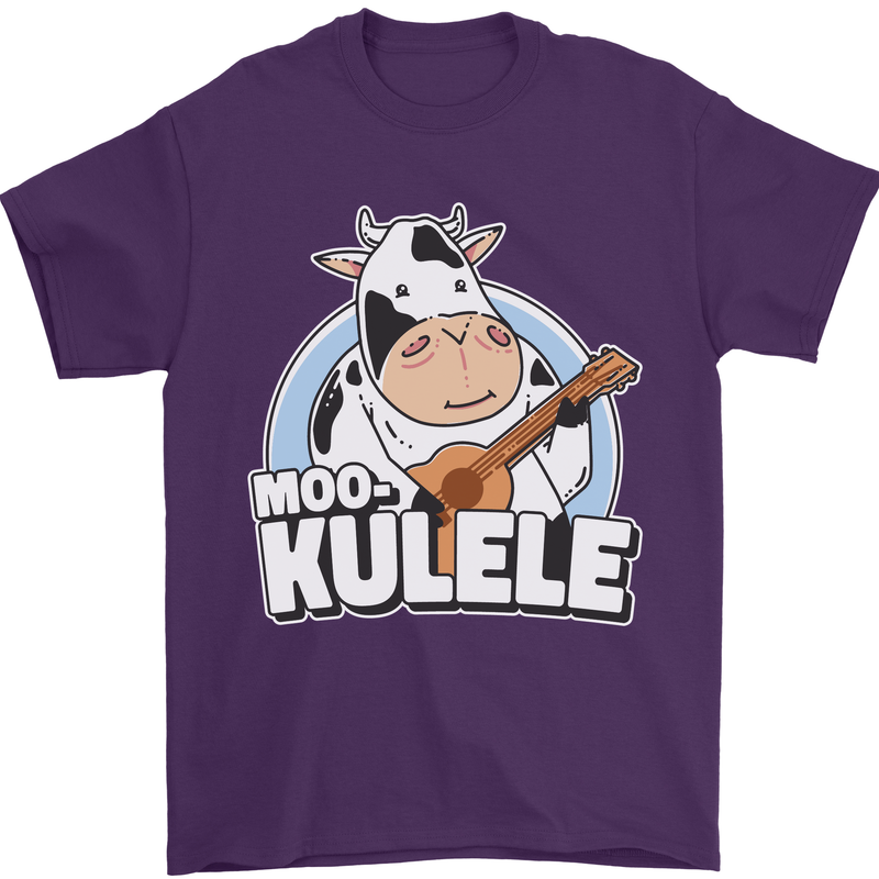 Mookulele Funny Cow Playing Ukulele Guitar Mens T-Shirt Cotton Gildan Purple