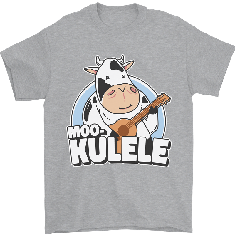 Mookulele Funny Cow Playing Ukulele Guitar Mens T-Shirt Cotton Gildan Sports Grey