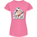 Mookulele Funny Cow Playing Ukulele Guitar Womens Petite Cut T-Shirt Azalea