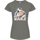 Mookulele Funny Cow Playing Ukulele Guitar Womens Petite Cut T-Shirt Charcoal