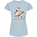 Mookulele Funny Cow Playing Ukulele Guitar Womens Petite Cut T-Shirt Light Blue