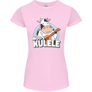 Mookulele Funny Cow Playing Ukulele Guitar Womens Petite Cut T-Shirt Light Pink