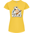 Mookulele Funny Cow Playing Ukulele Guitar Womens Petite Cut T-Shirt Yellow