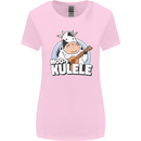 Mookulele Funny Cow Playing Ukulele Guitar Womens Wider Cut T-Shirt Light Pink