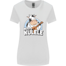 Mookulele Funny Cow Playing Ukulele Guitar Womens Wider Cut T-Shirt White