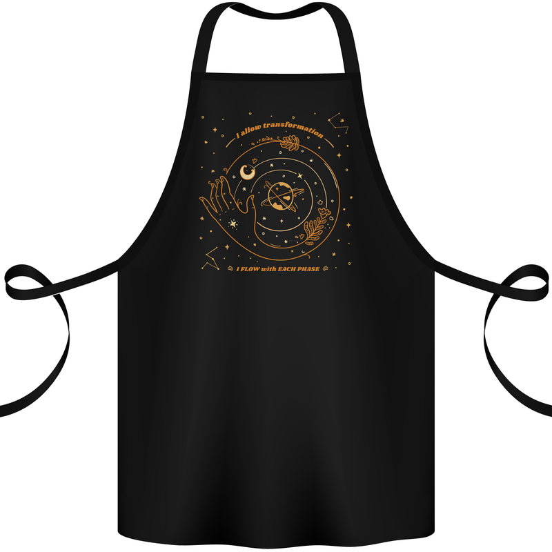 Moon Phases Celestial Pagan Cotton Apron 100% Organic Black