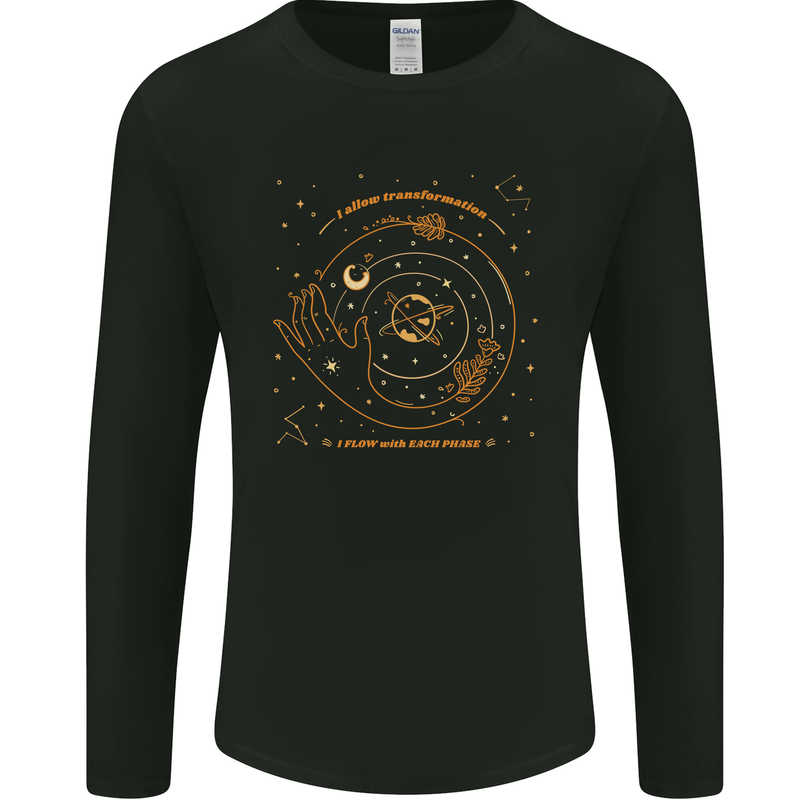 Moon Phases Celestial Pagan Mens Long Sleeve T-Shirt Black