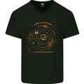 Moon Phases Celestial Pagan Mens V-Neck Cotton T-Shirt Black