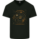 Moon Phases Celestial Pagan Mens V-Neck Cotton T-Shirt Black