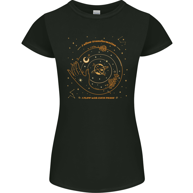 Moon Phases Celestial Pagan Womens Petite Cut T-Shirt Black