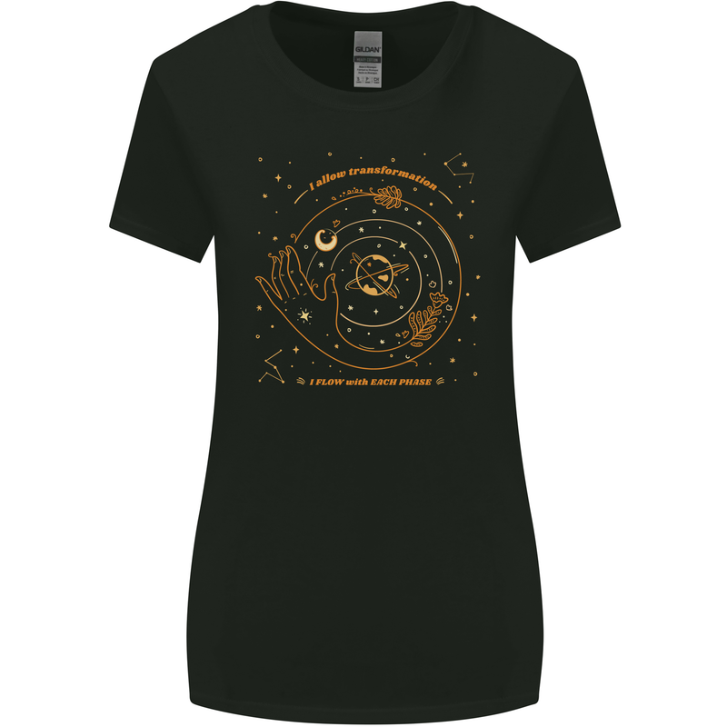 Moon Phases Celestial Pagan Womens Wider Cut T-Shirt Black