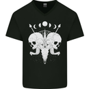 Moon Skulls Mens V-Neck Cotton T-Shirt Black