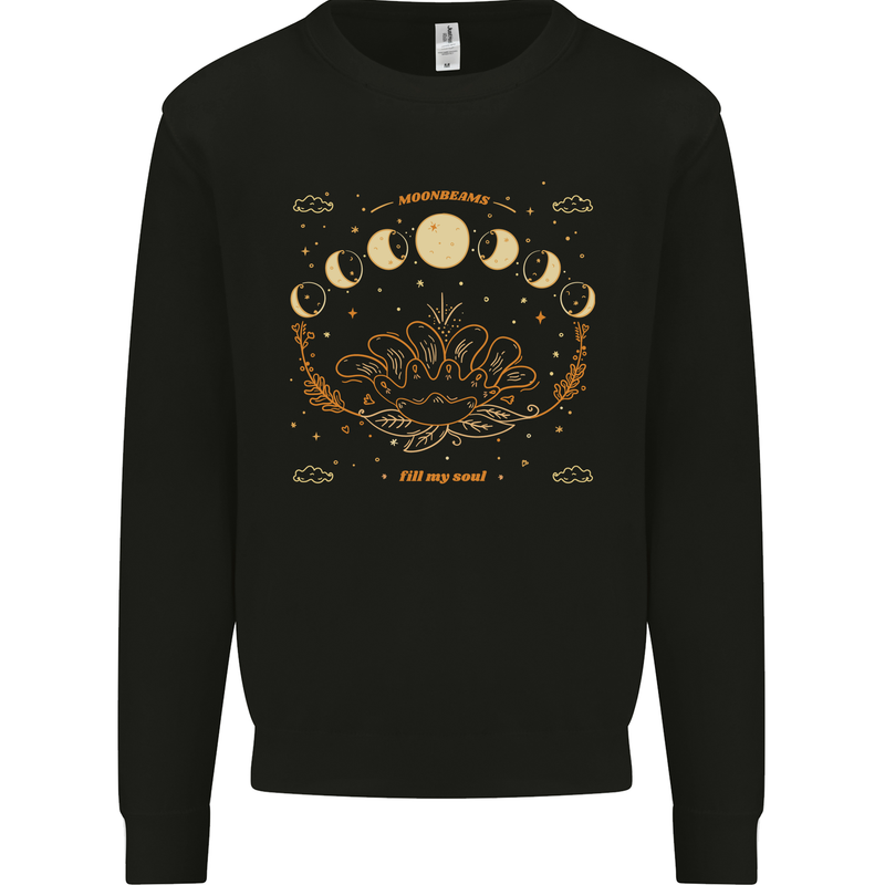 Moonbeams Moon Phases Celestial Pagan Kids Sweatshirt Jumper Black